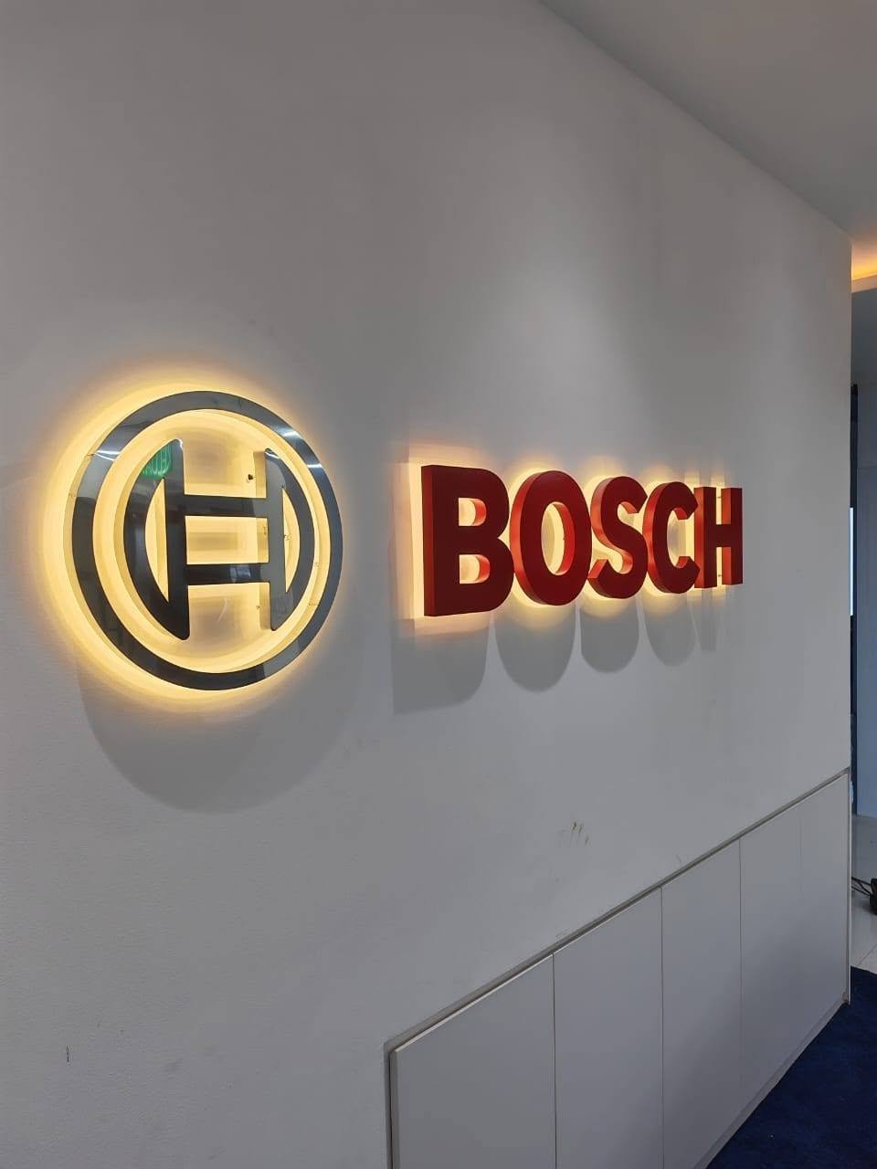 Bosch halo lit illuminated logo wall sign