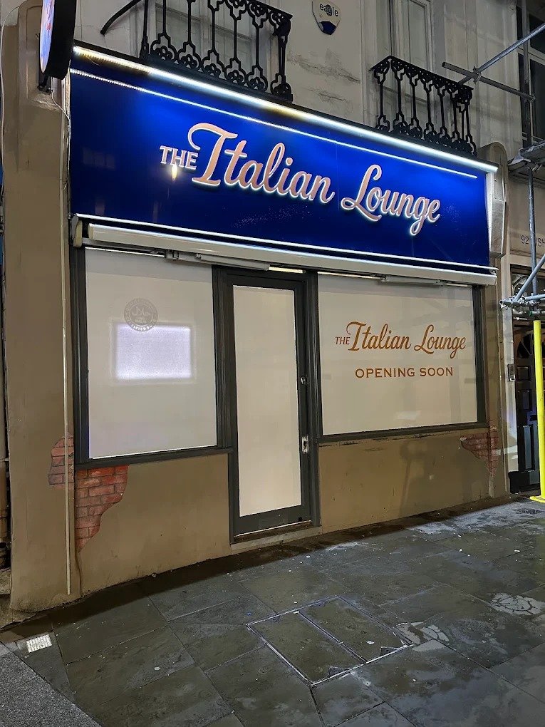 Italian Lounge illuminated shop front signage