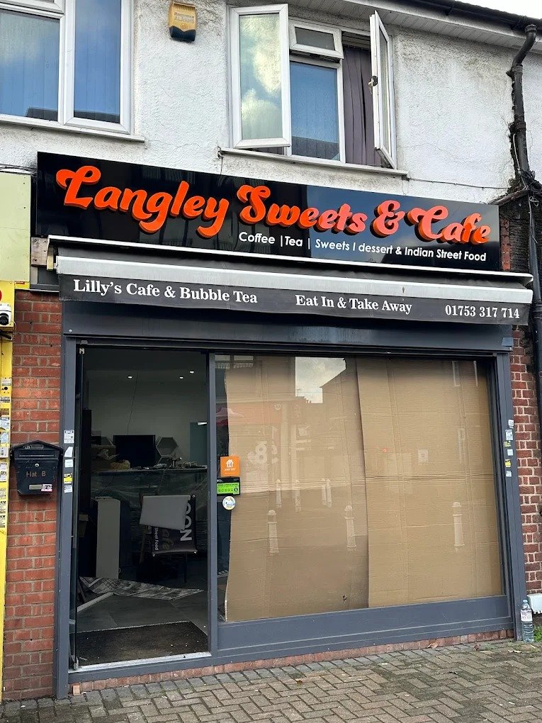 Langley Sweets cafe shop front signage